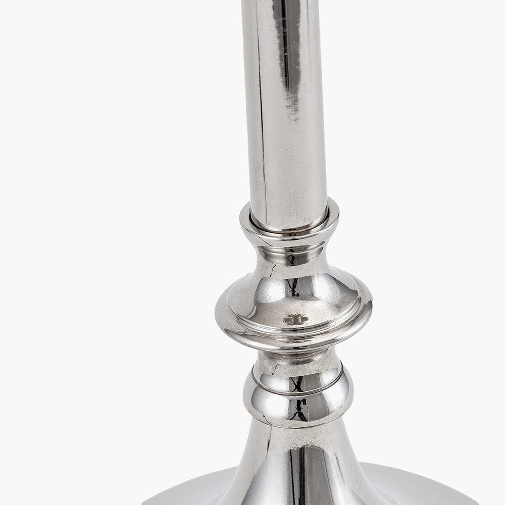 Trafalgar Nickel Metal Palm Tree Floor Lamp Base with Henry 45cm Grey Handloom Cylinder Lampshade.