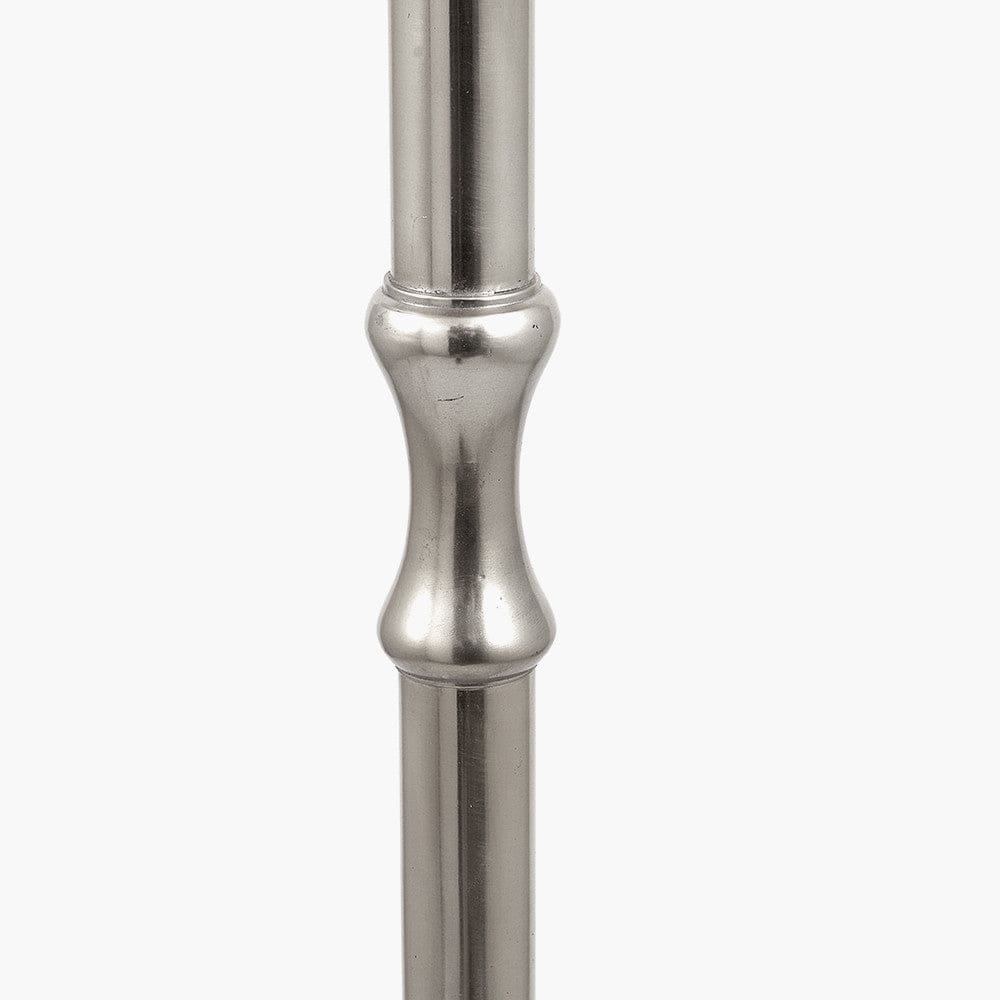 Trafalgar Nickel Metal Palm Tree Floor Lamp Base with Henry 45cm Grey Handloom Cylinder Lampshade.