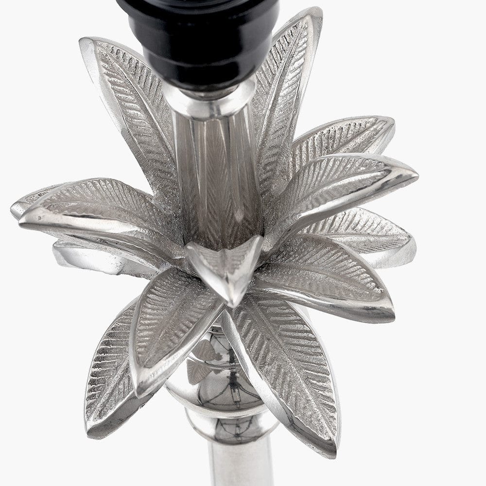 Trafalgar Nickel Metal Palm Tree Floor Lamp Base with Henry 45cm Grey Handloom Cylinder Lampshade.