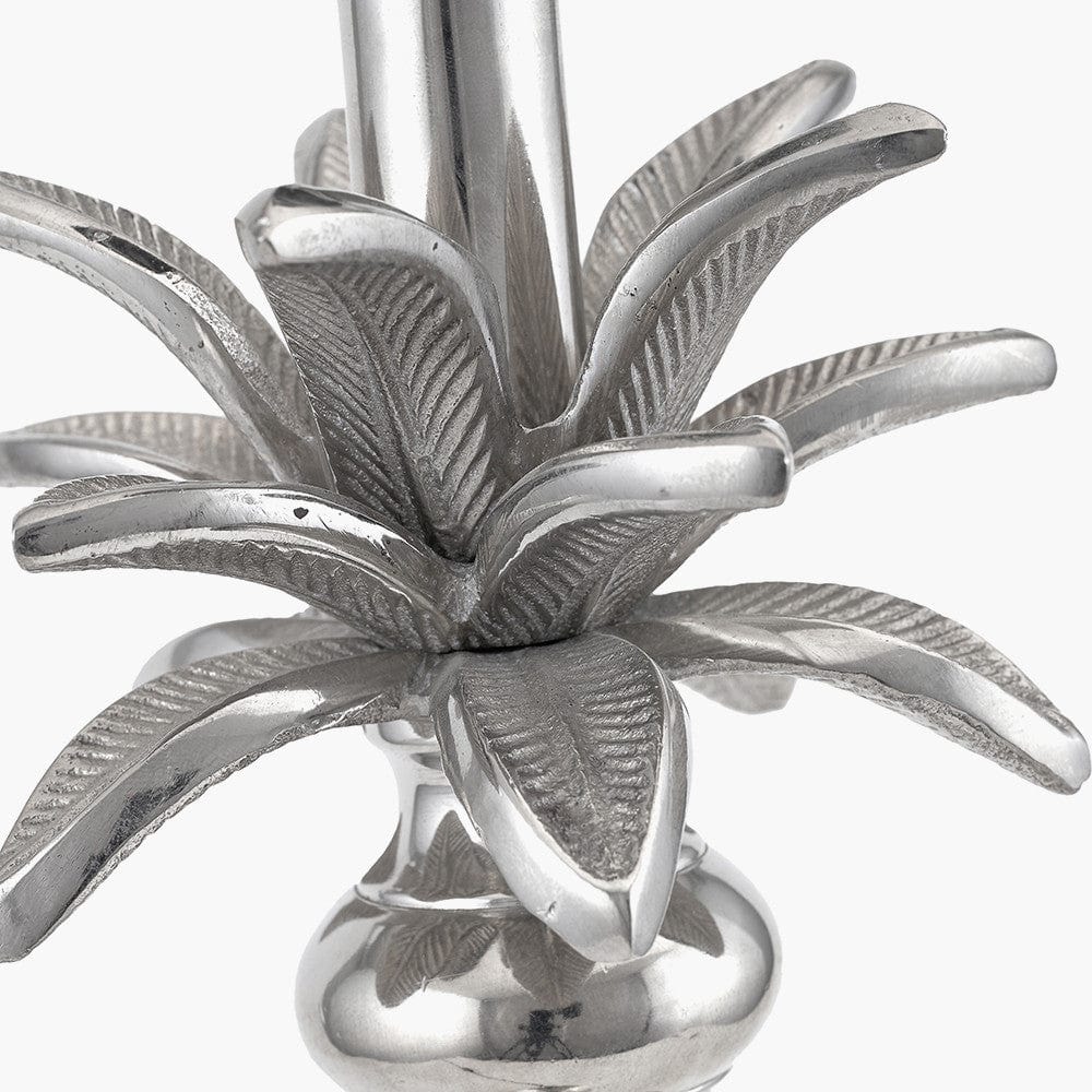 Trafalgar Nickel Metal Palm Tree Table Lamp Base with Henry 35cm Grey Handloom Cylinder Lampshade.