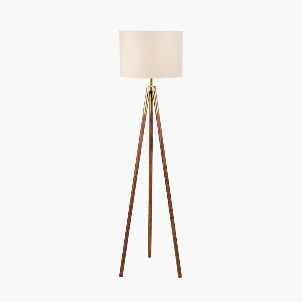 Pacific Lifestyle Lighting Vali Gold Metal and Brown Wood Grain Tripod Floor Lamp House of Isabella UK