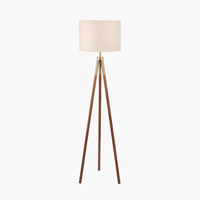 Pacific Lifestyle Lighting Vali Gold Metal and Brown Wood Grain Tripod Floor Lamp House of Isabella UK