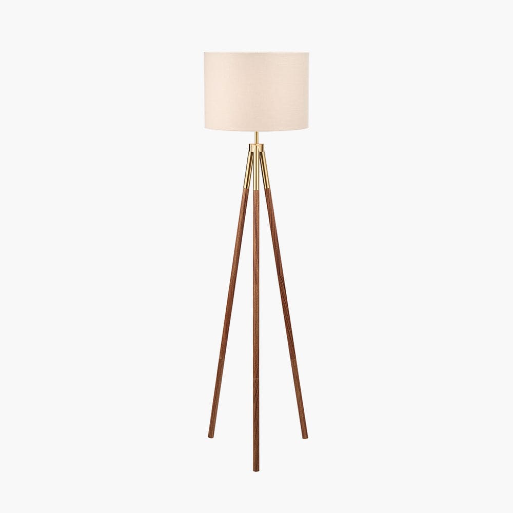 Pacific Lifestyle Lighting Vali Gold Metal and Brown Wood Grain Tripod Floor Lamp House of Isabella UK