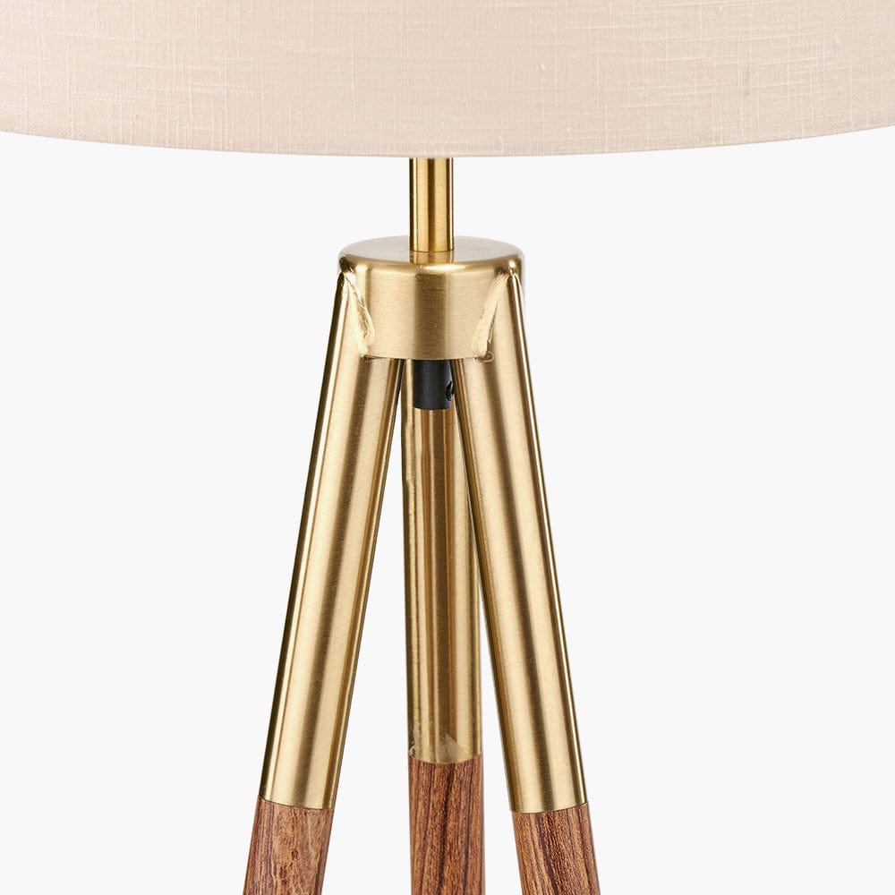 Pacific Lifestyle Lighting Vali Gold Metal and Brown Wood Grain Tripod Floor Lamp House of Isabella UK