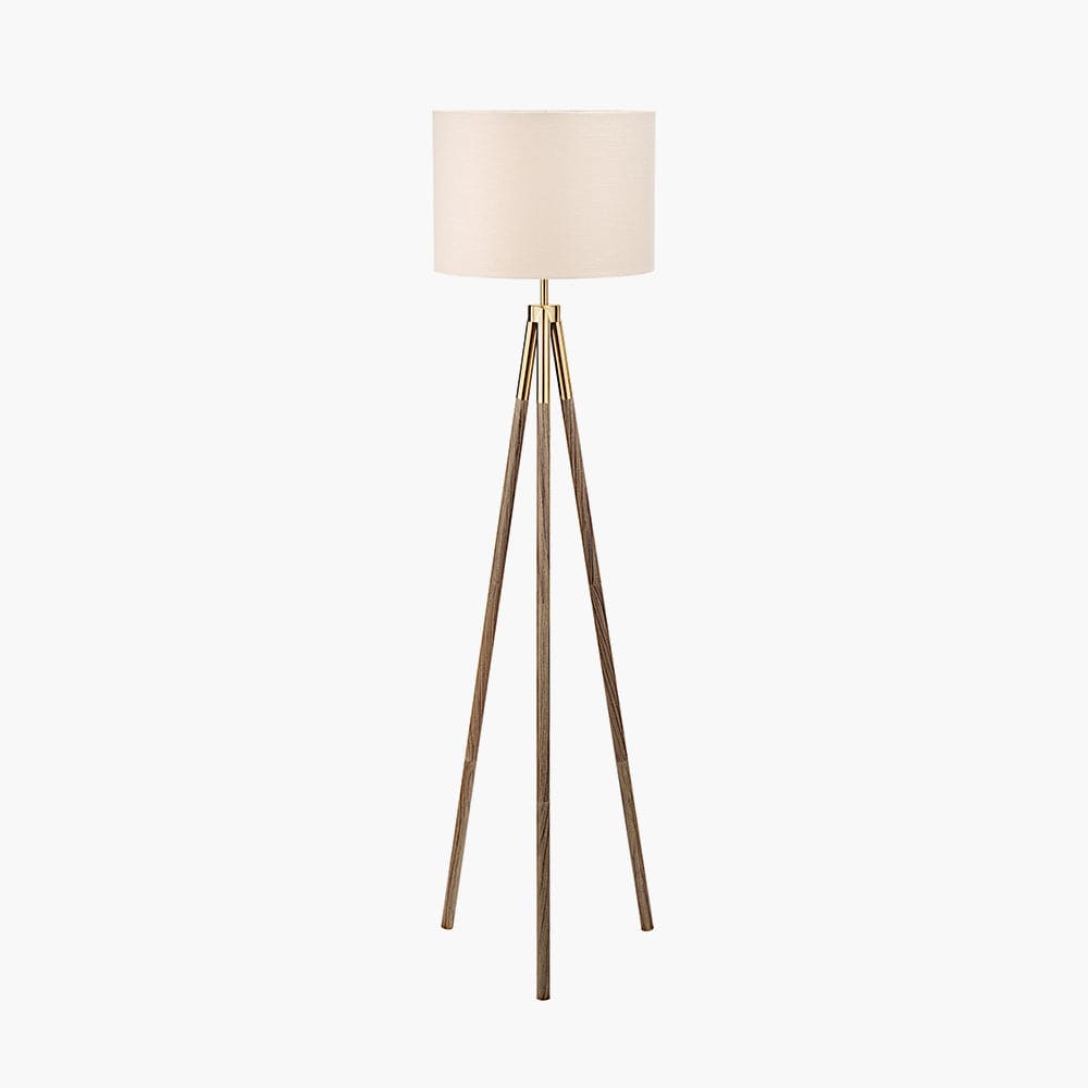 Pacific Lifestyle Lighting Vali Gold Metal and Brown Wood Grain Tripod Floor Lamp House of Isabella UK