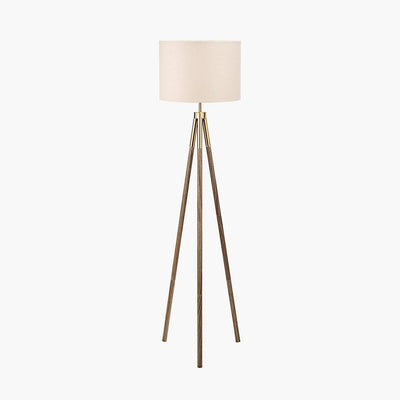 Pacific Lifestyle Lighting Vali Gold Metal and Brown Wood Grain Tripod Floor Lamp House of Isabella UK