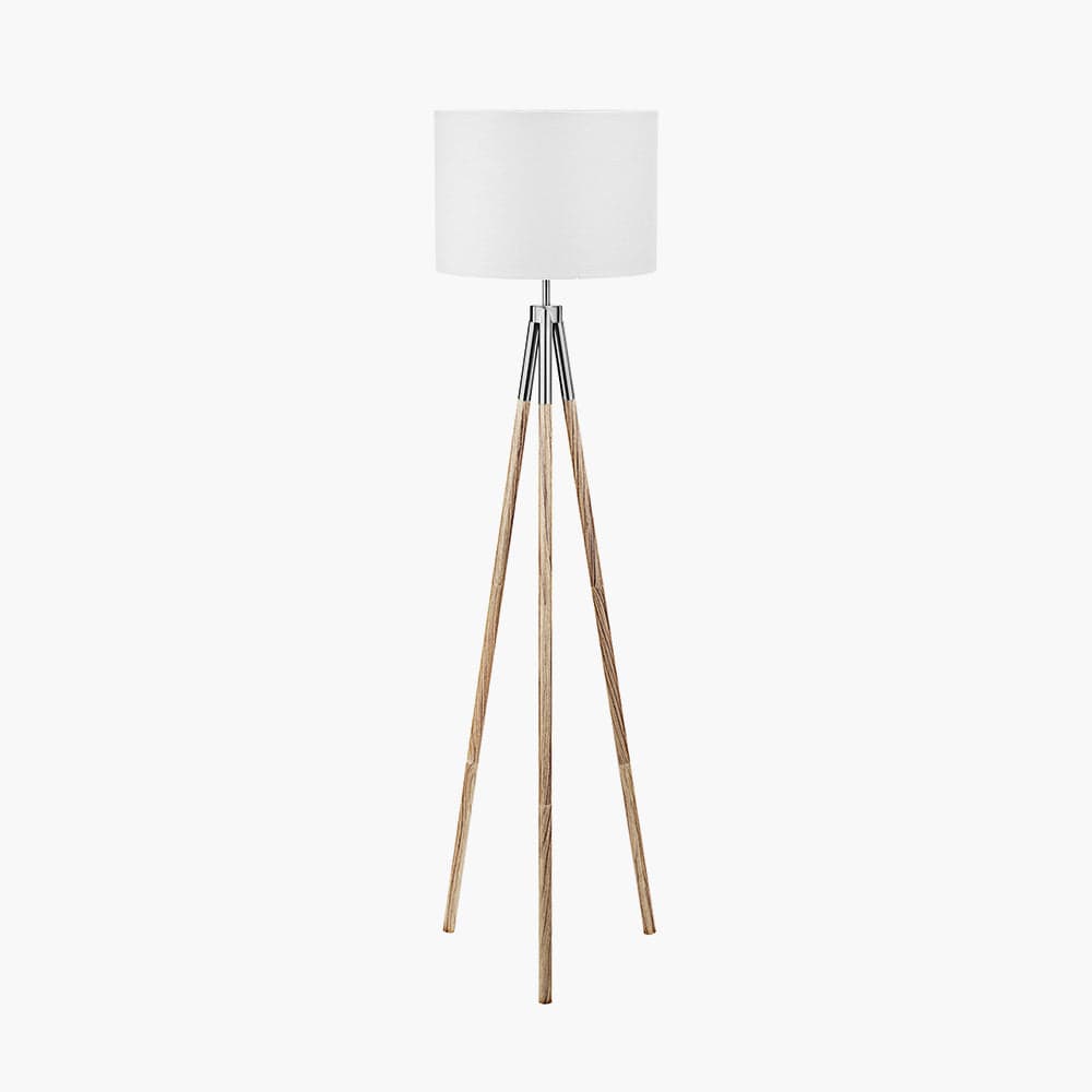 Vali Silver Metal and Grey Wood Grain Tripod Floor Lamp.