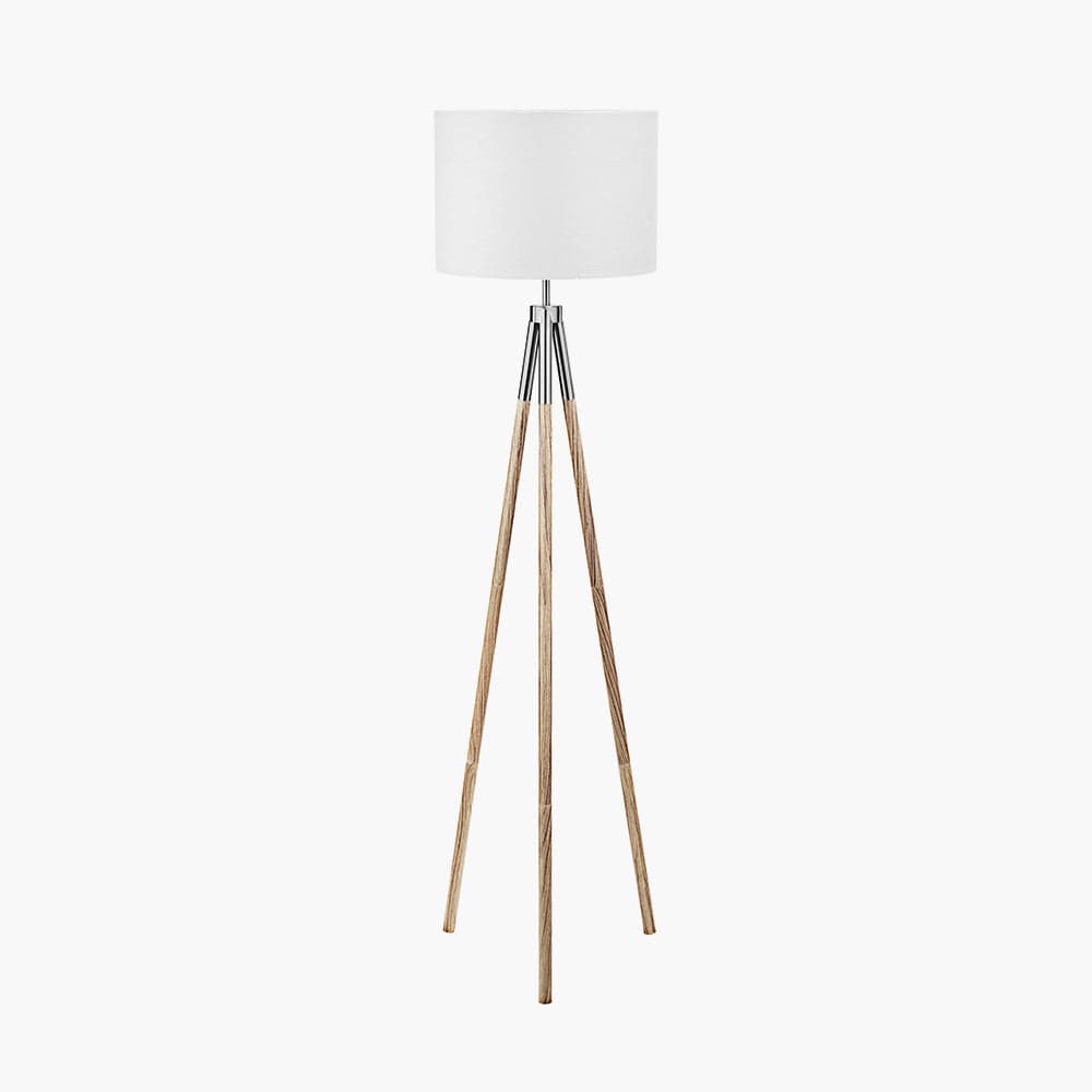 Pacific Lifestyle Lighting Vali Silver Metal and Grey Wood Grain Tripod Floor Lamp House of Isabella UK