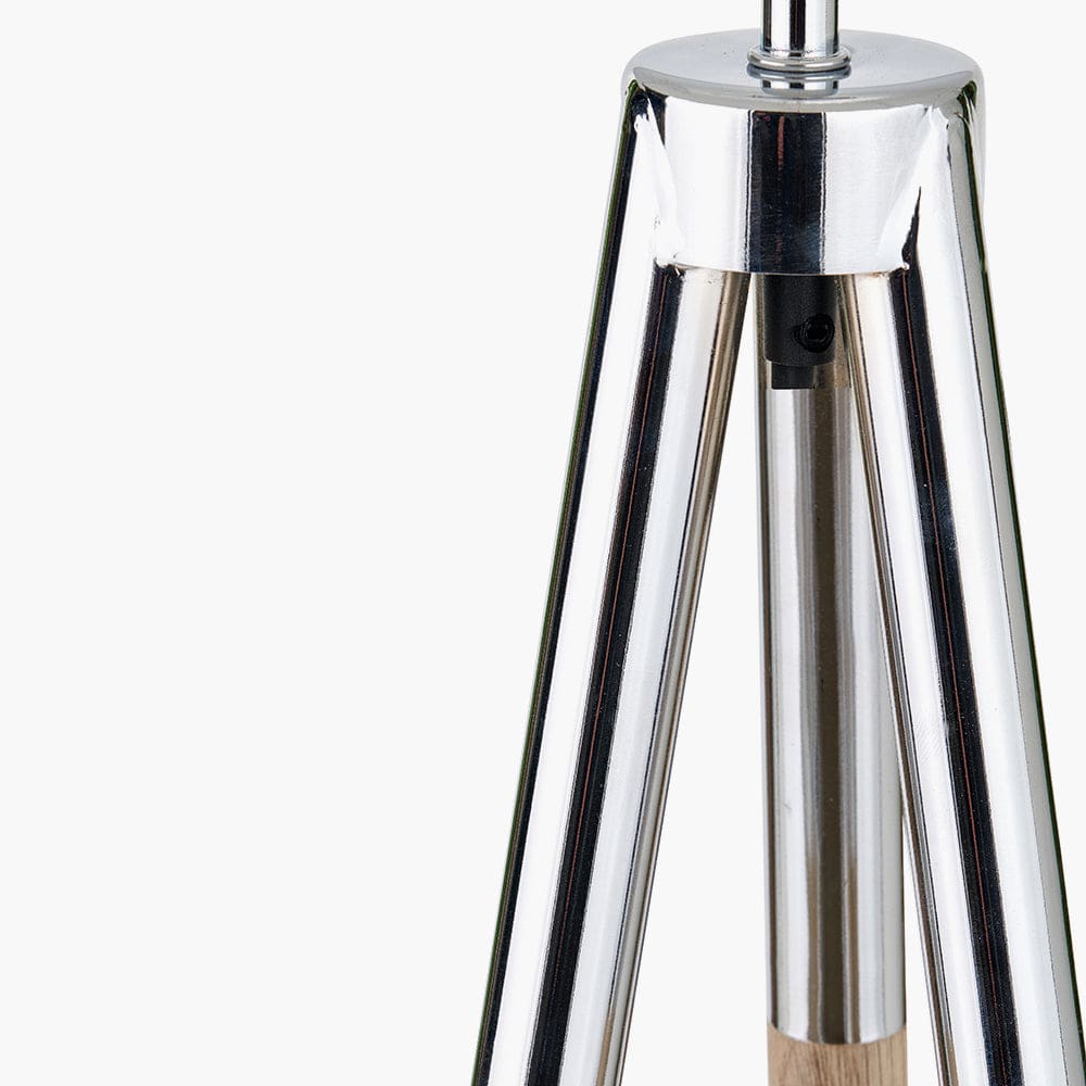Vali Silver Metal and Grey Wood Grain Tripod Floor Lamp.