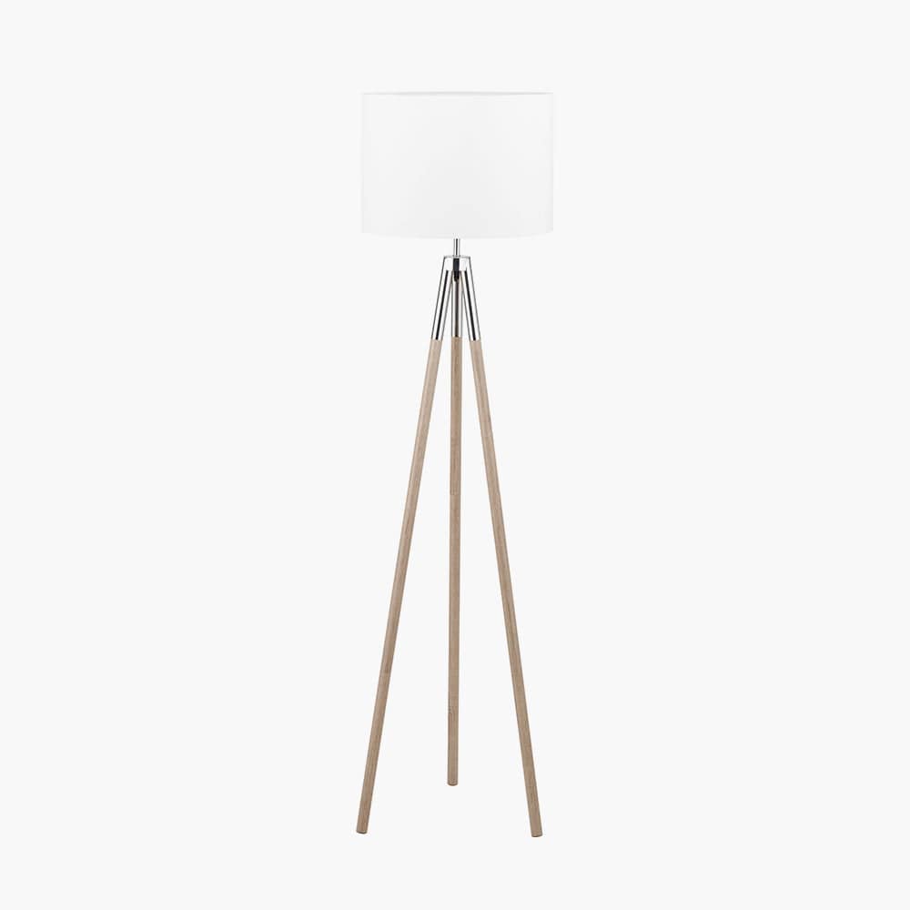 Vali Silver Metal and Grey Wood Grain Tripod Floor Lamp.