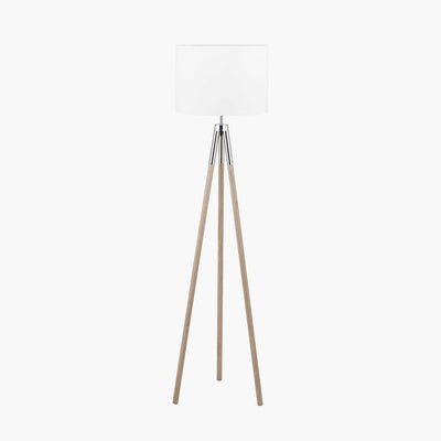 Pacific Lifestyle Lighting Vali Silver Metal and Grey Wood Grain Tripod Floor Lamp House of Isabella UK