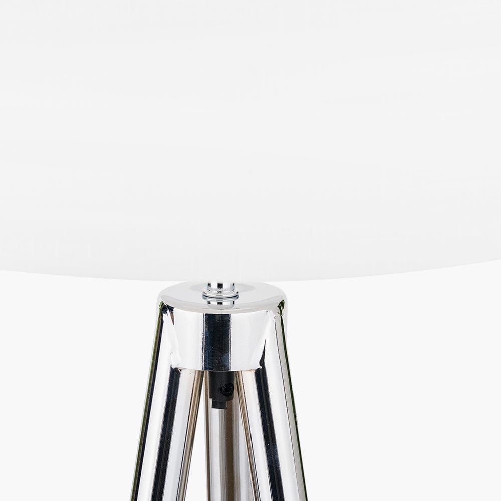 Vali Silver Metal and Grey Wood Grain Tripod Floor Lamp.