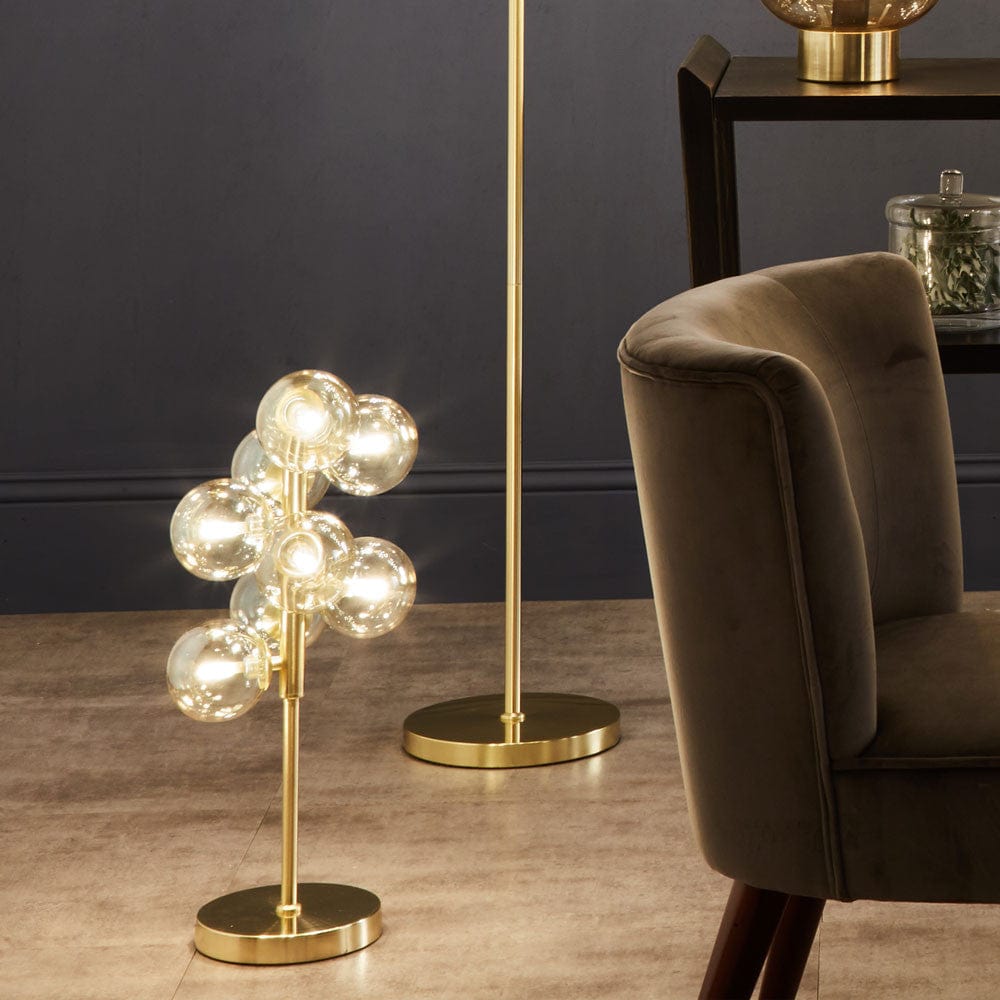 Vecchio Lustre Glass Orb and Gold Metal Table Lamp.