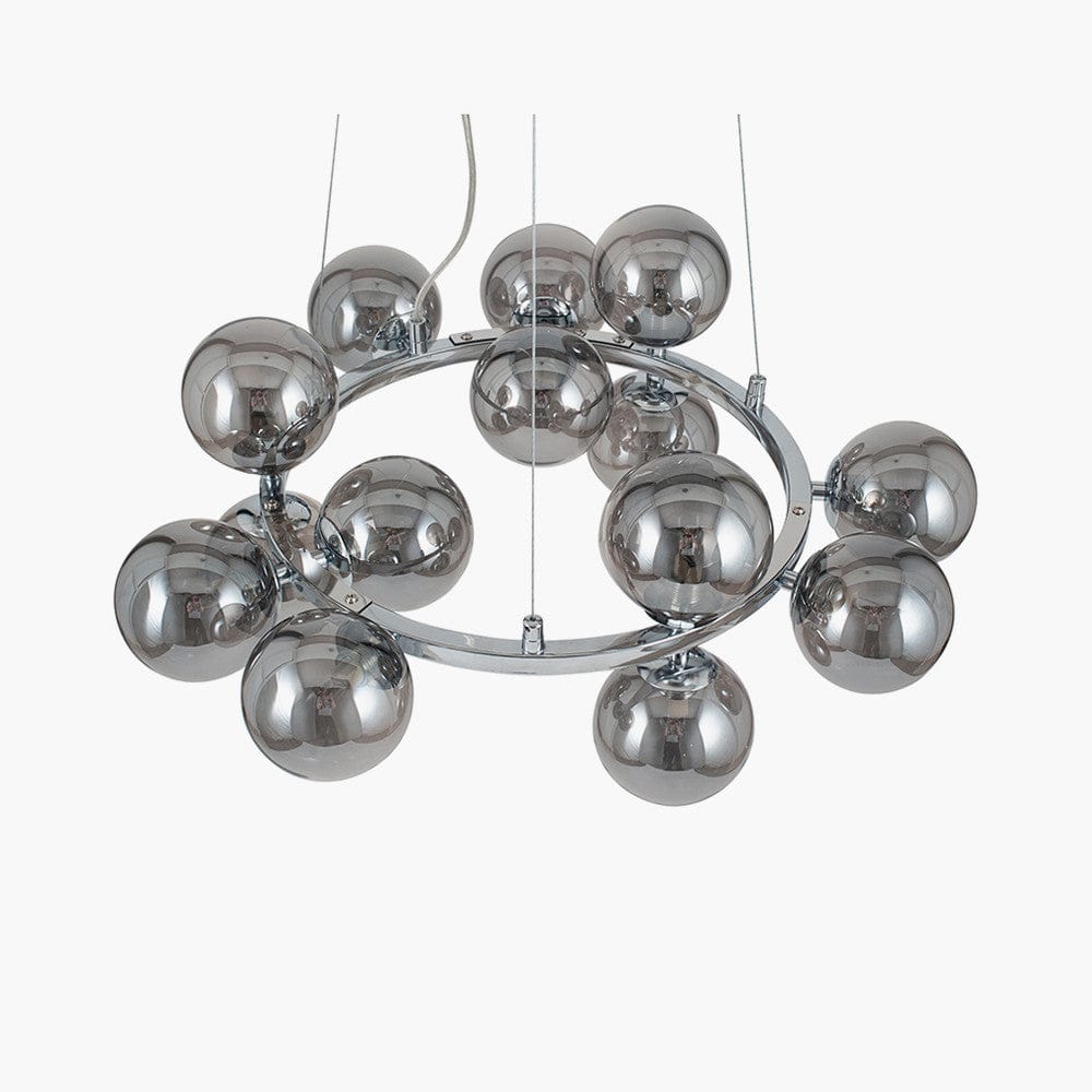 Pacific Lifestyle Lighting Vecchio Smoke Glass Ball and Chrome Metal Pendant House of Isabella UK