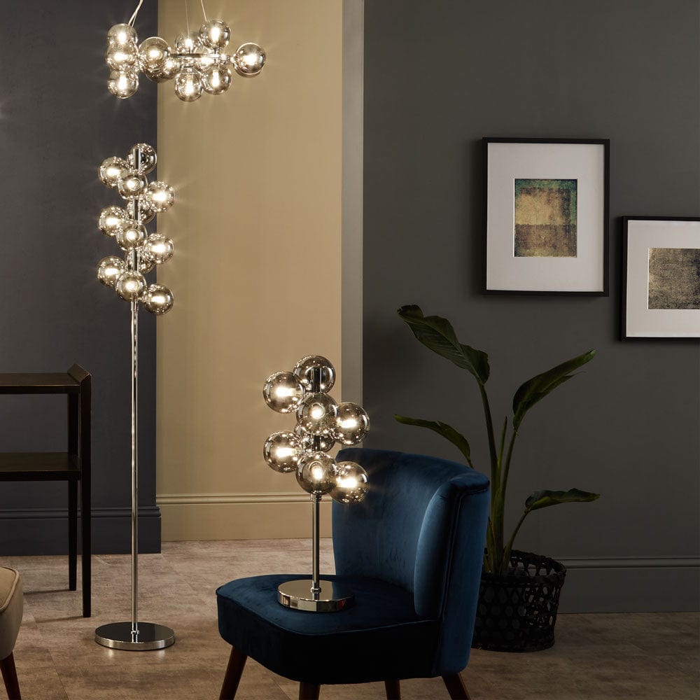 Vecchio Smoke Glass Orb and Chrome Floor Lamp.
