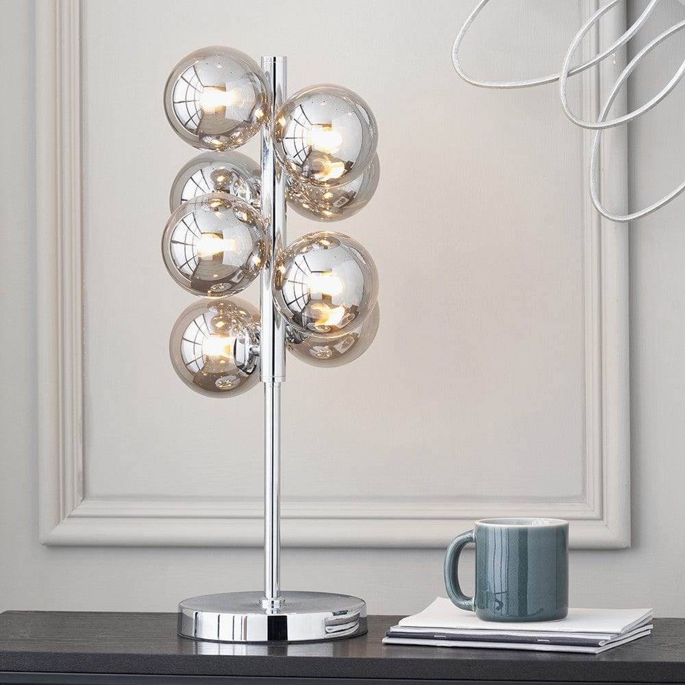 Vecchio Smoke Glass Orb and Chrome Table Lamp.