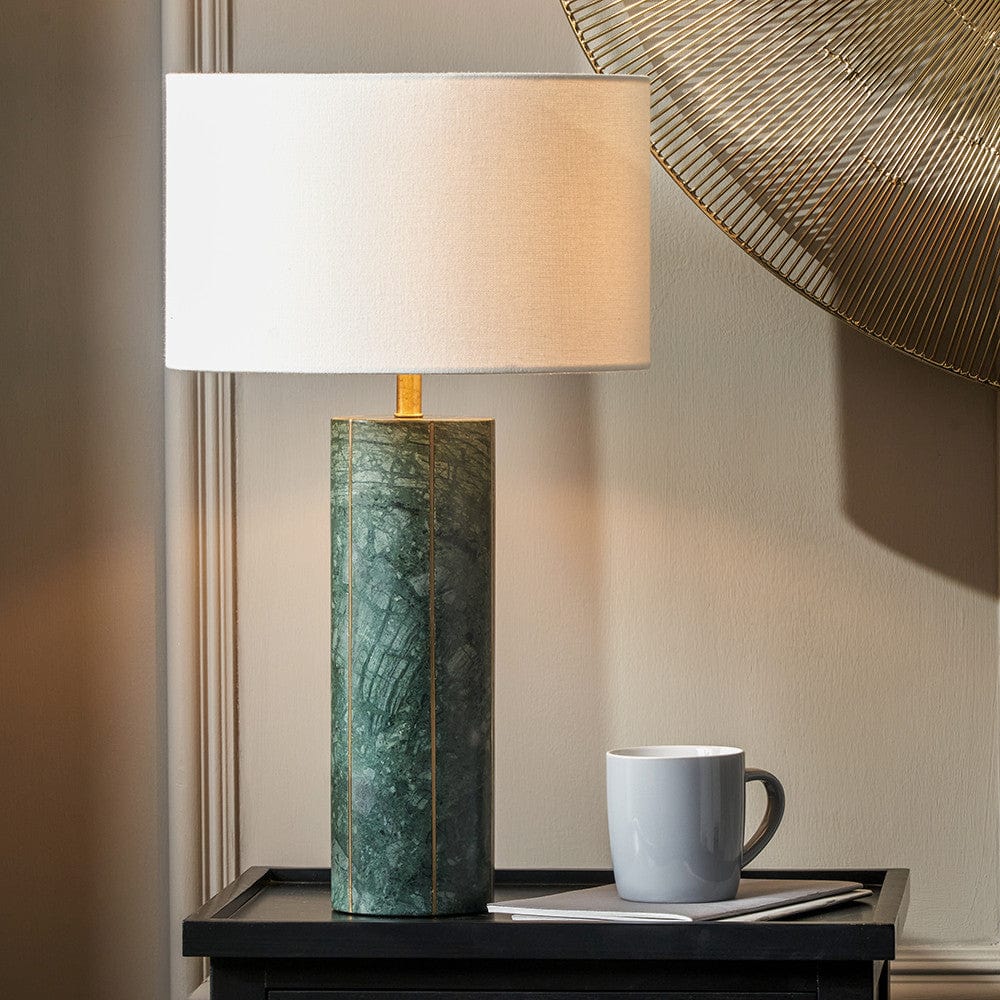 Venetia Green Marble and Gold Metal Tall Table Lamp.