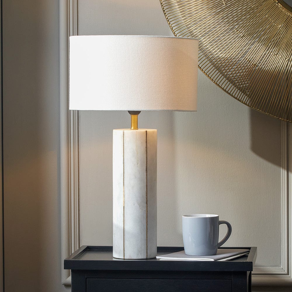 Venetia White Marble and Gold Metal Tall Table Lamp.