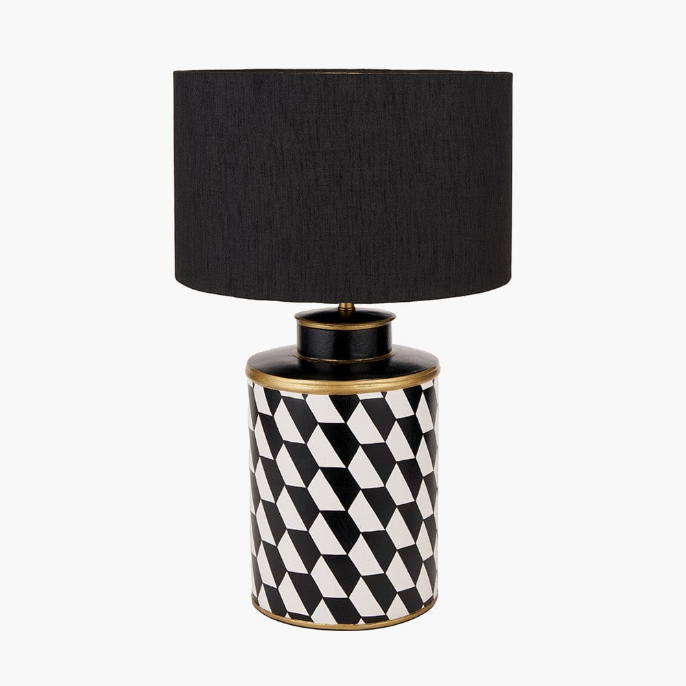 Victor Black and White Geometric Hand Painted Metal Table Lamp.