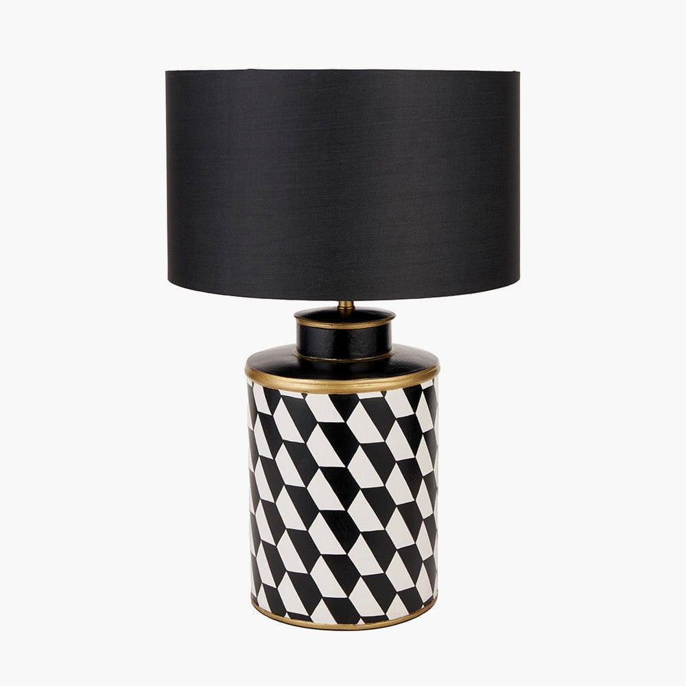 Pacific Lifestyle Lighting Victor Black and White Geometric Hand Painted Metal Table Lamp House of Isabella UK