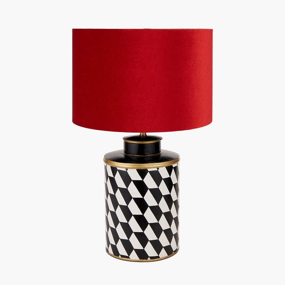 Victor Black and White Geometric Hand Painted Metal Table Lamp.