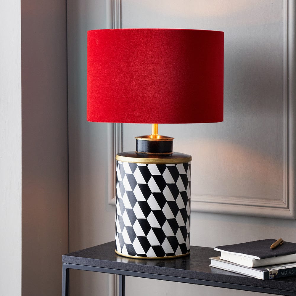 Victor Black and White Geometric Hand Painted Metal Table Lamp.