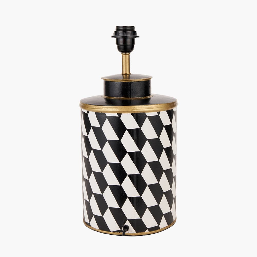 Victor Black and White Geometric Hand Painted Metal Table Lamp.