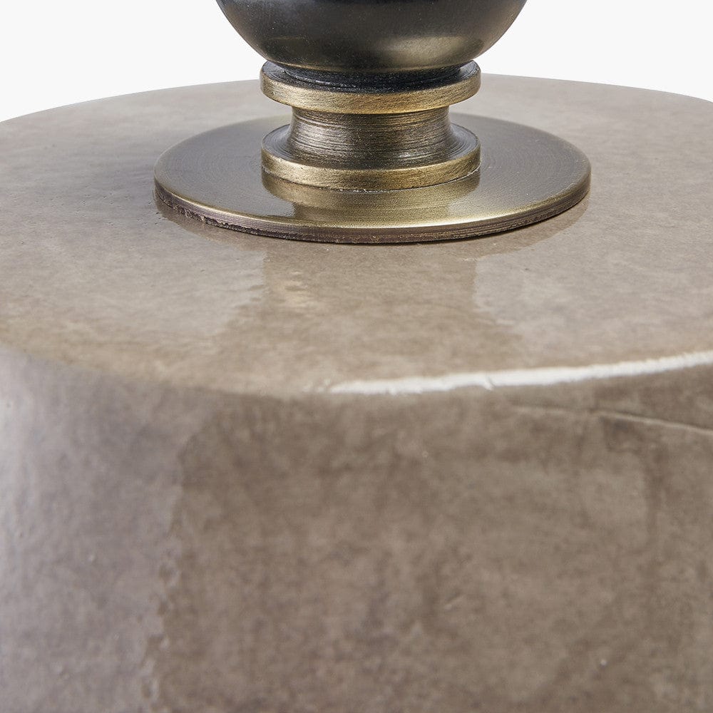 Visage Grey Face Design Tall Stoneware Table Lamp Base with Henry 45cm White Handloom Cylinder Lampshade.