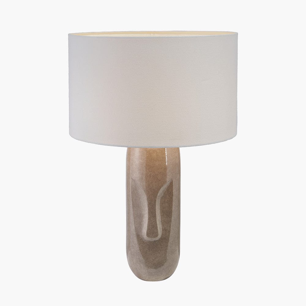 Visage Grey Face Design Tall Stoneware Table Lamp Base with Henry 45cm White Handloom Cylinder Lampshade.