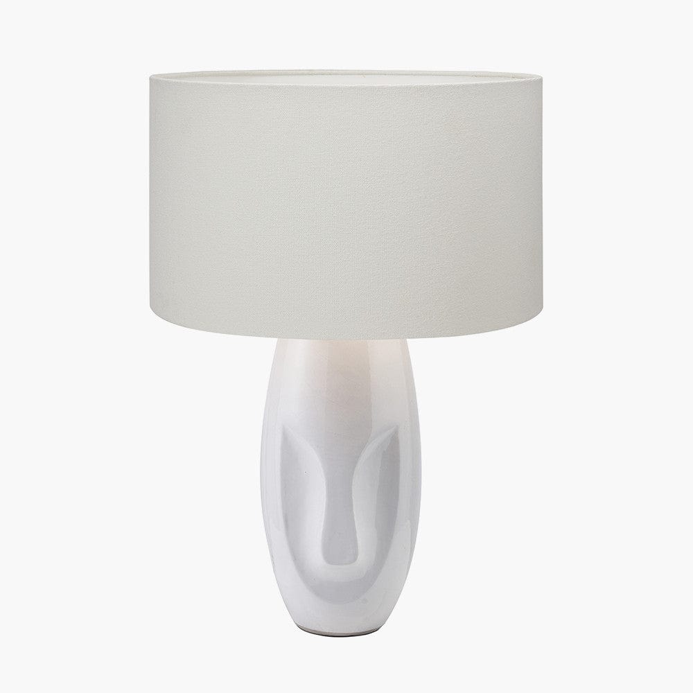 Visage White Face Design Small Stoneware Table Lamp Base with Henry 35cm White Handloom Cylinder Lampshade.