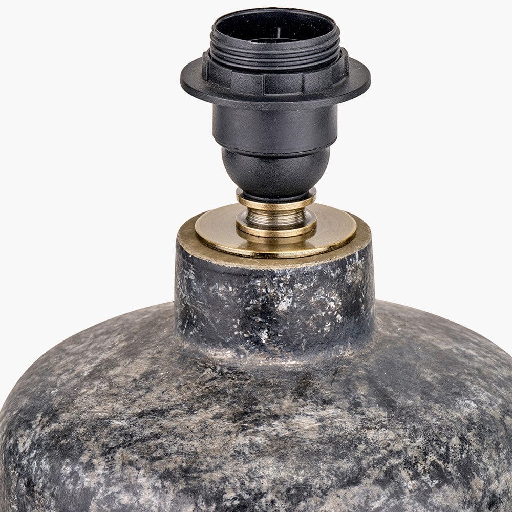 Vulcan Textured Volcanic Effect Grey Small Stoneware Table Lamp Base with Harry 30cm Black Cotton Mix Cylinder Lampshade.