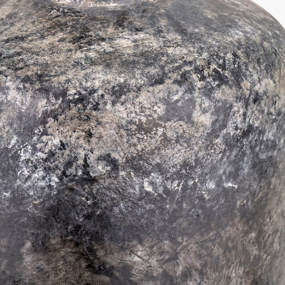 Vulcan Textured Volcanic Effect Grey Small Stoneware Table Lamp Base with Lino 25cm White Self Lined Linen Cylinder Lampshade.