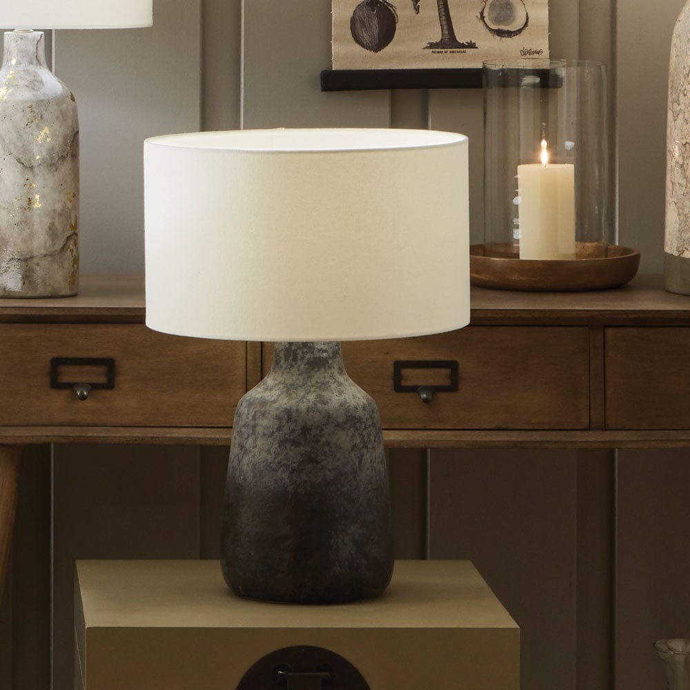 Vulcan Textured Volcanic Effect Grey Stoneware Table Lamp - Base Only.