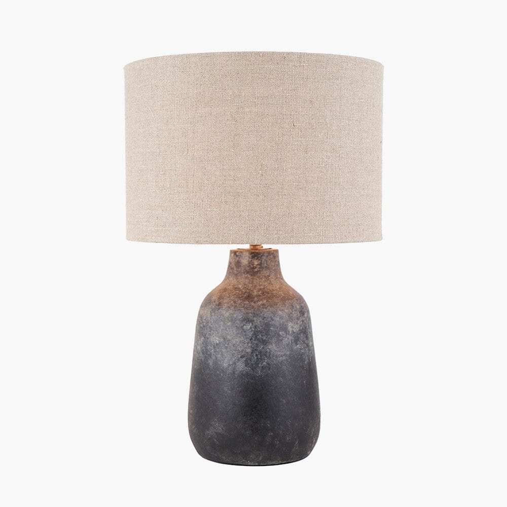 Pacific Lifestyle Lighting Vulcan Textured Volcanic Effect Grey Stoneware Table Lamp Base with Edward 35cm Natural Linen Cylinder Lampshade House of Isabella UK