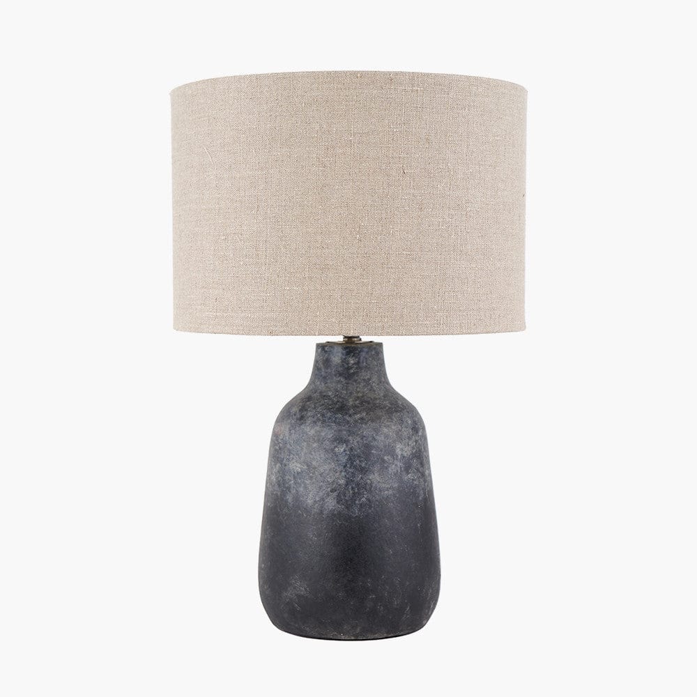 Pacific Lifestyle Lighting Vulcan Textured Volcanic Effect Grey Stoneware Table Lamp Base with Edward 35cm Natural Linen Cylinder Lampshade House of Isabella UK
