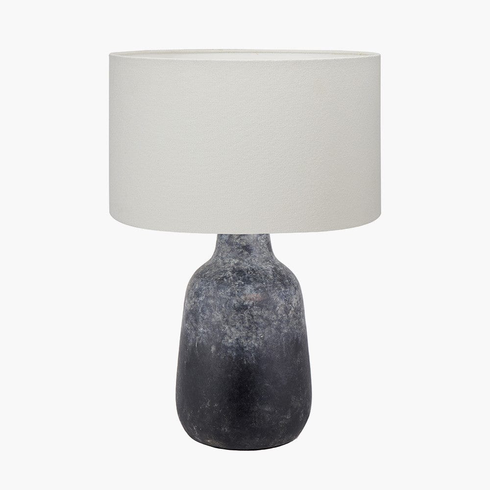 Vulcan Textured Volcanic Effect Grey Stoneware Table Lamp Base with Henry 35cm White Handloom Cylinder Lampshade.