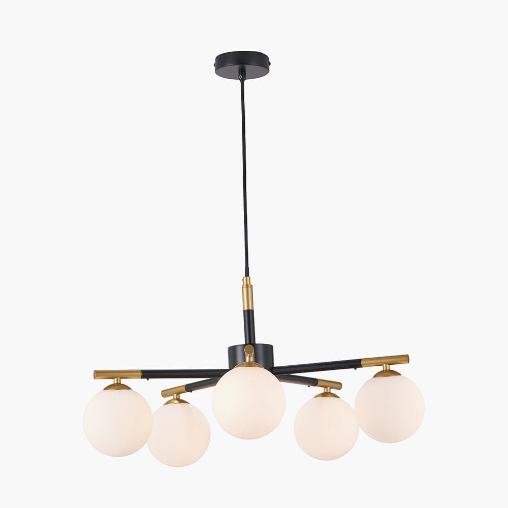 Pacific Lifestyle Lighting Wanda White Orb and Black Metal 5 Light Pendant House of Isabella UK