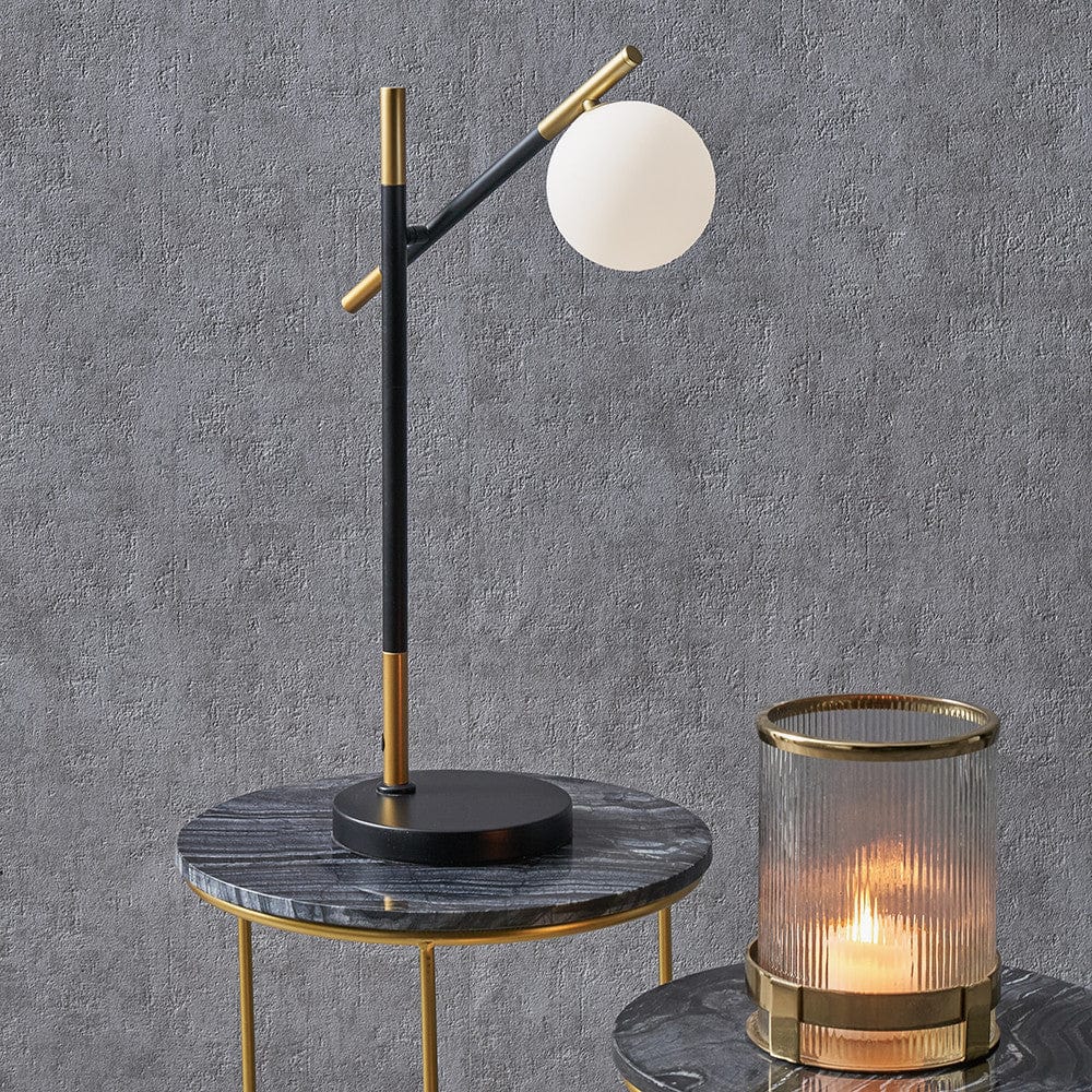 Wanda White Orb and Black Metal Table Lamp.