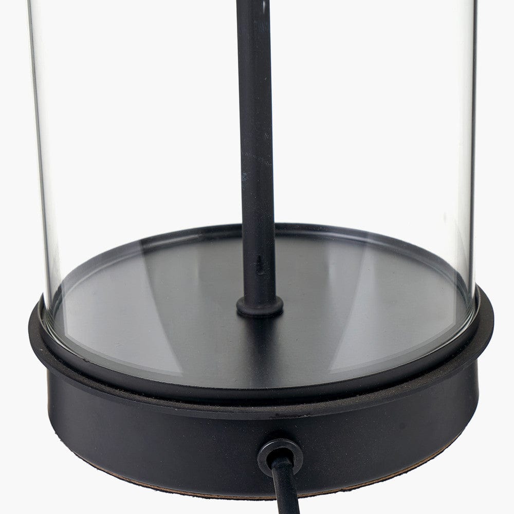 Westwood Clear Glass and Black Metal Table Lamp Base with Harry 35cm Black Cotton Mix Cylinder Lampshade.