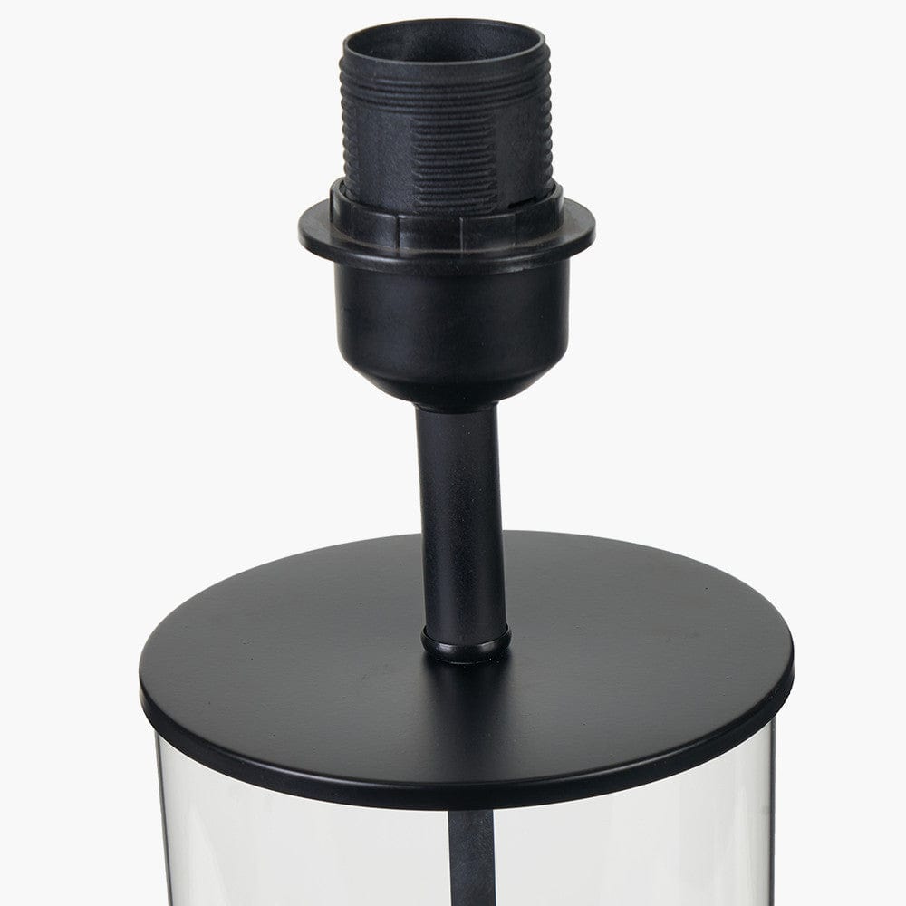 Westwood Clear Glass and Black Metal Table Lamp Base with Harry 35cm Black Cotton Mix Cylinder Lampshade.
