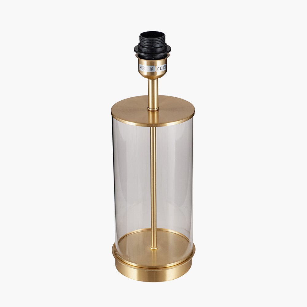 Westwood Clear Glass and Champagne Metal Table Lamp Base with Harry 35cm Black Cotton Mix Cylinder Lampshade.
