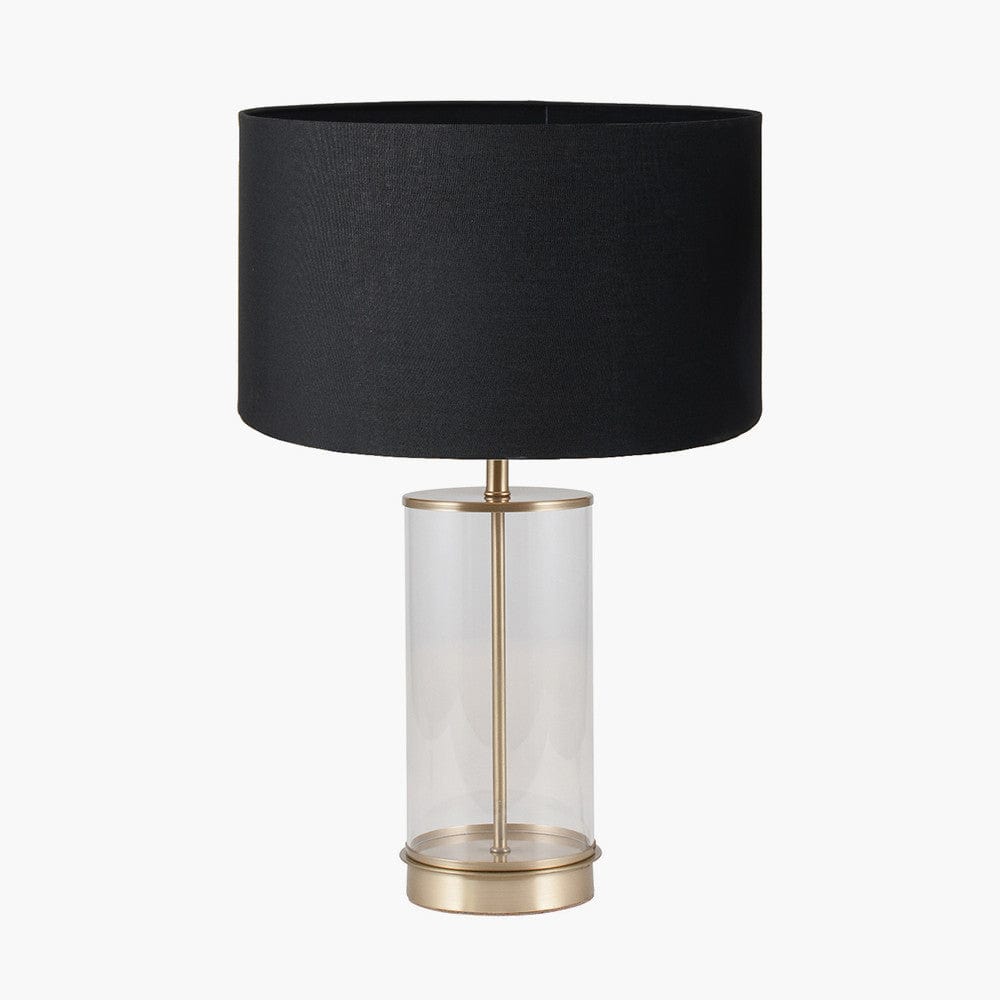 Westwood Clear Glass and Champagne Metal Table Lamp Base with Harry 35cm Black Cotton Mix Cylinder Lampshade.