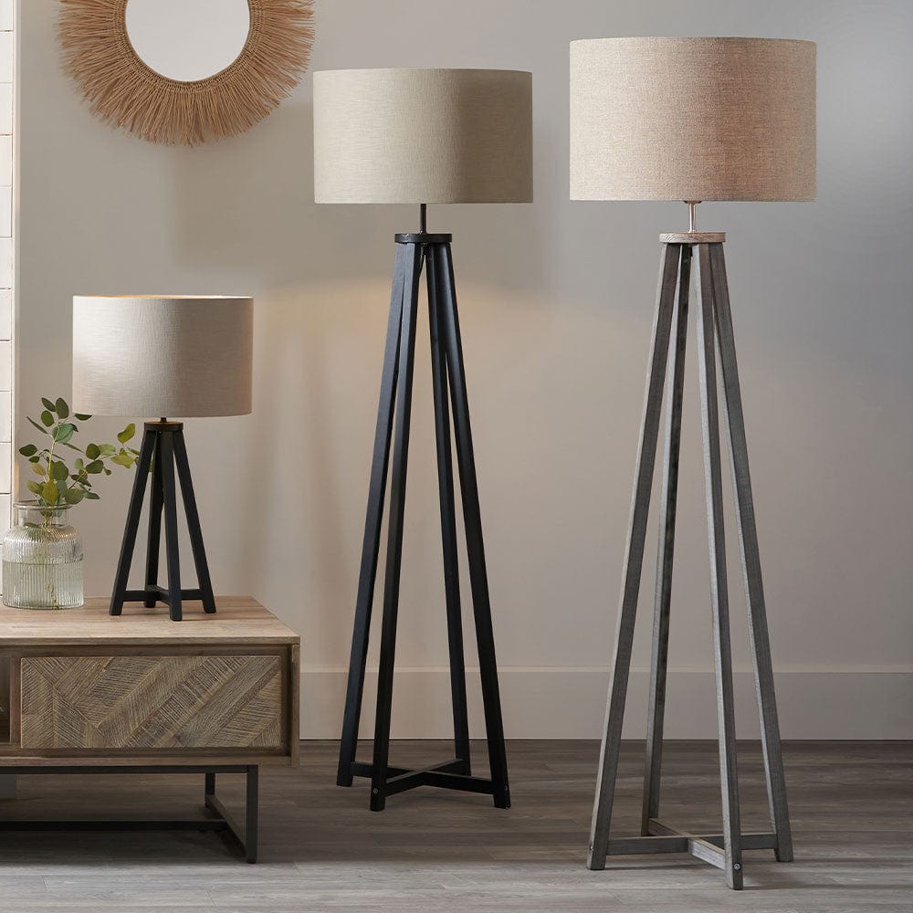 Whitby Grey Wash Wood Tapered 4 Post Floor Lamp - Base Only.