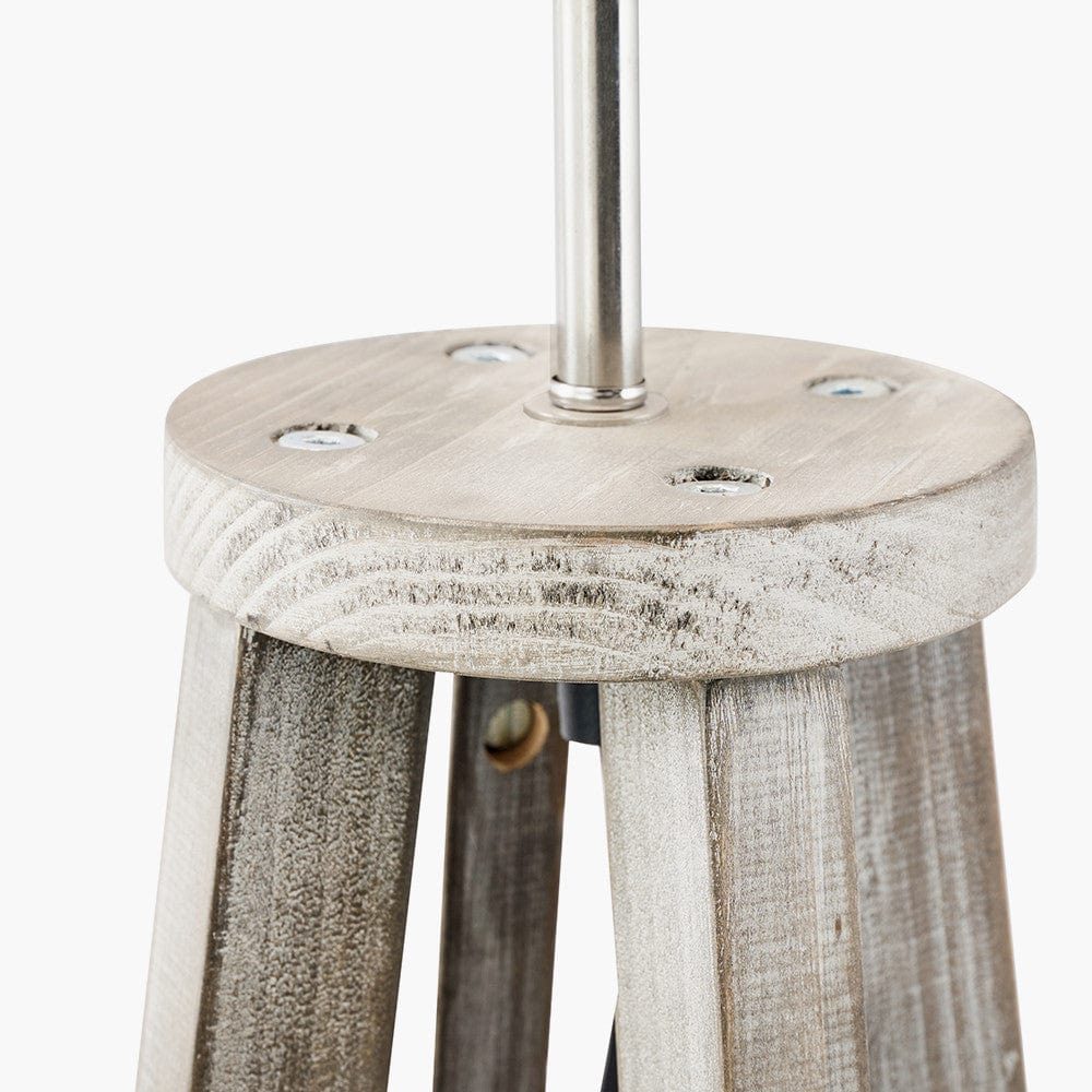 Whitby Grey Wash Wood Tapered 4 Post Floor Lamp Base with Lino 45cm Grey Self Lined Linen Cylinder Lampshade.