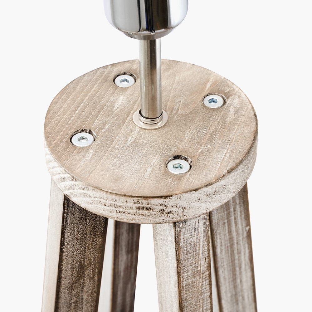 Whitby Grey Wash Wood Tapered 4 Post Floor Lamp Base with Lino 45cm Grey Self Lined Linen Cylinder Lampshade.