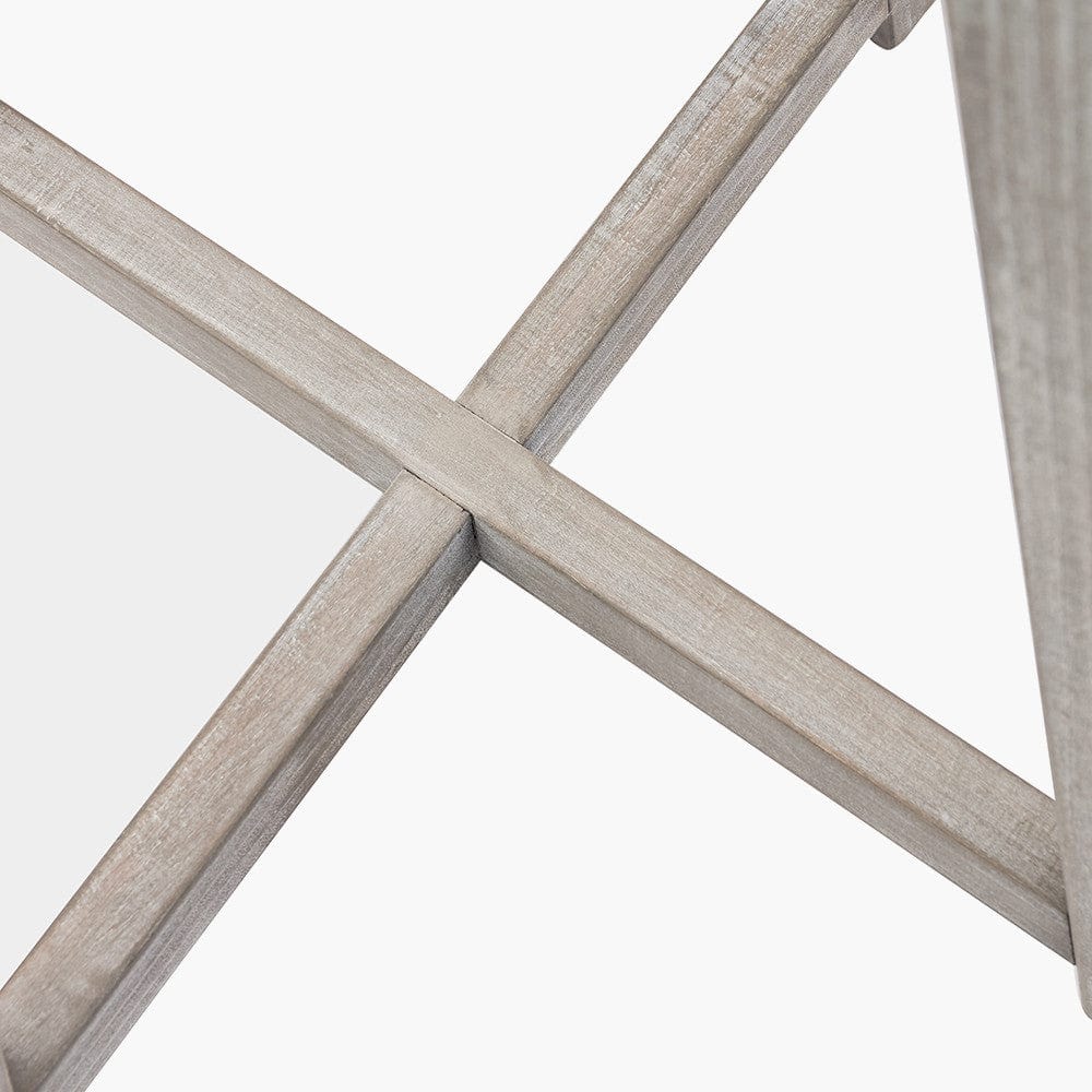 Pacific Lifestyle Lighting Whitby Grey Wash Wood Tapered 4 Post Floor Lamp Base with Lino 45cm White Self Lined Linen Cylinder Lampshade House of Isabella UK