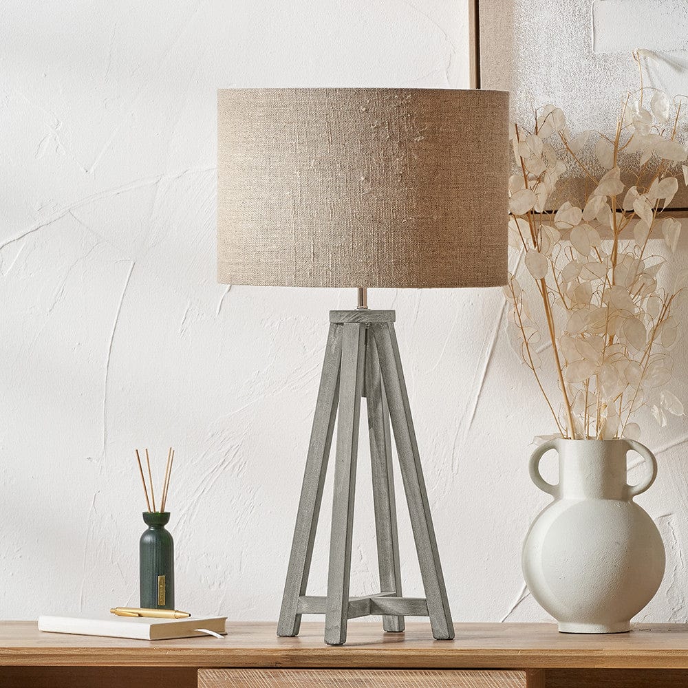 Whitby Grey Wash Wood Tapered 4 Post Table Lamp - Base Only.