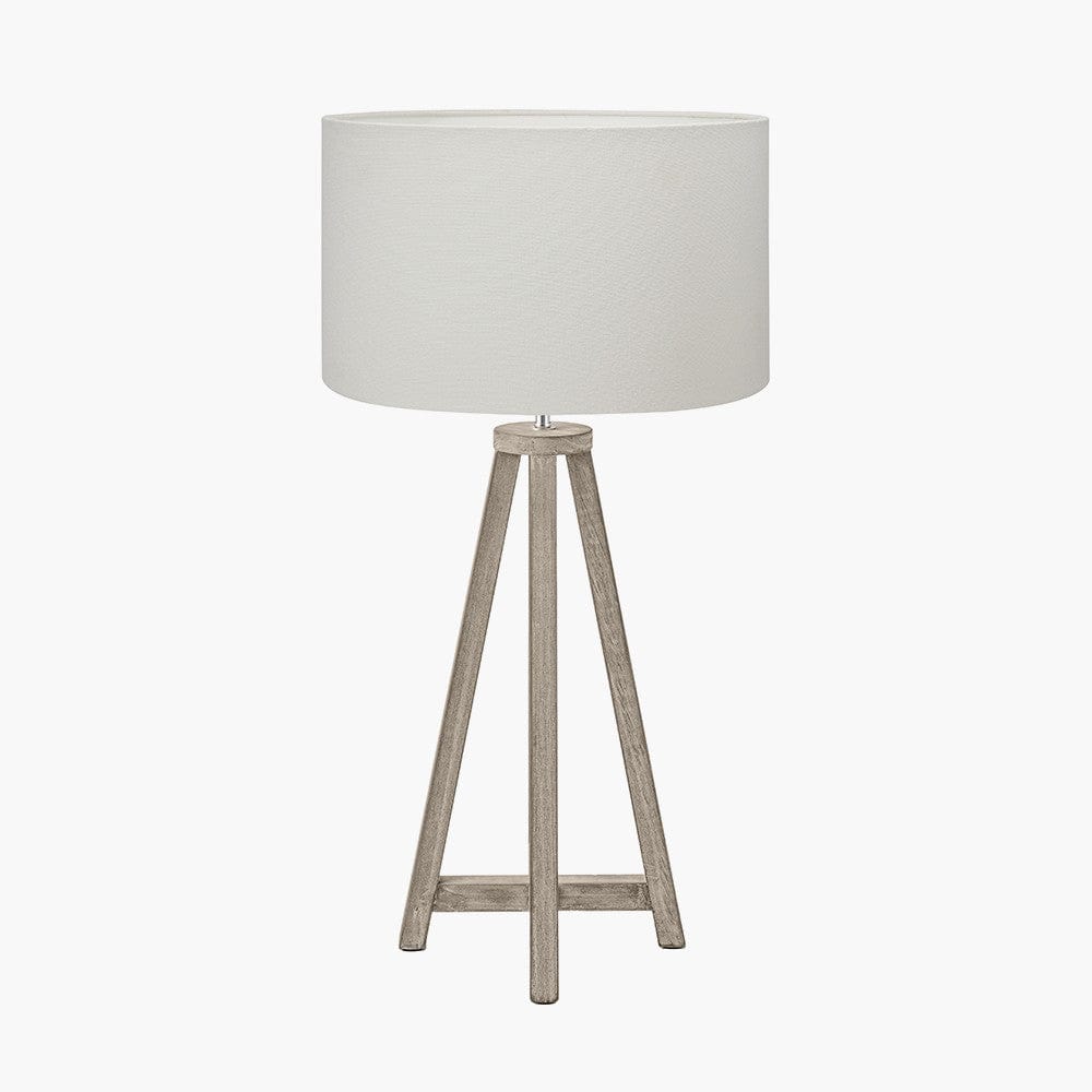 Whitby Grey Wash Wood Tapered 4 Post Table Lamp Base with Henry 35cm White Handloom Cylinder Lampshade.