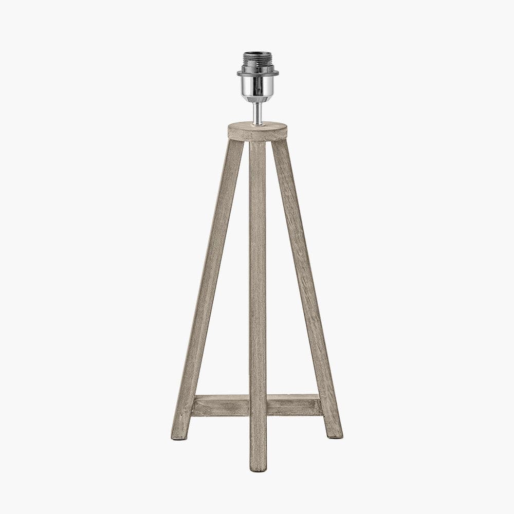 Whitby Grey Wash Wood Tapered 4 Post Table Lamp Base with Lino 35cm Grey Self Lined Linen Cylinder Lampshade.