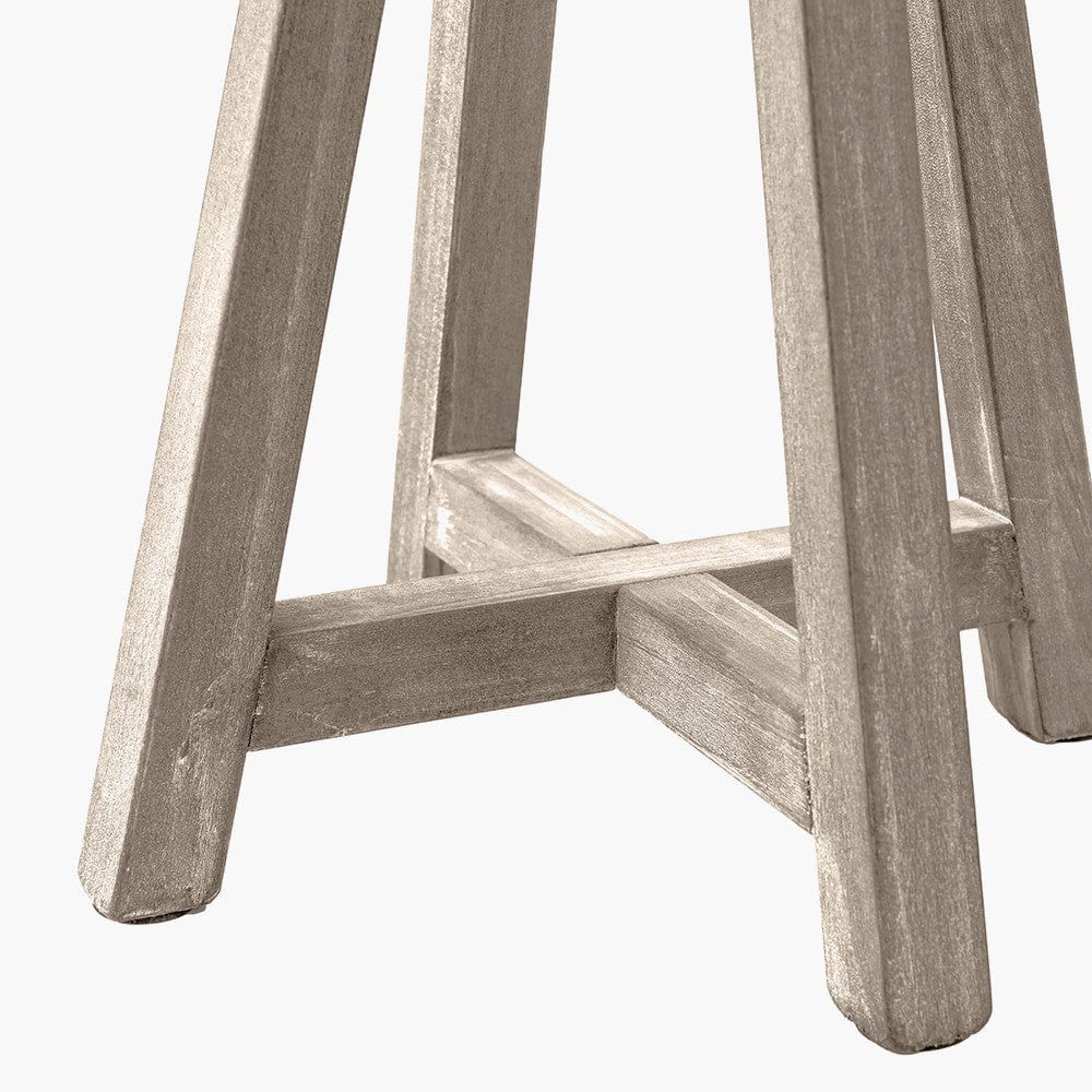 Whitby Grey Wash Wood Tapered 4 Post Table Lamp Base with Lino 35cm Grey Self Lined Linen Cylinder Lampshade.